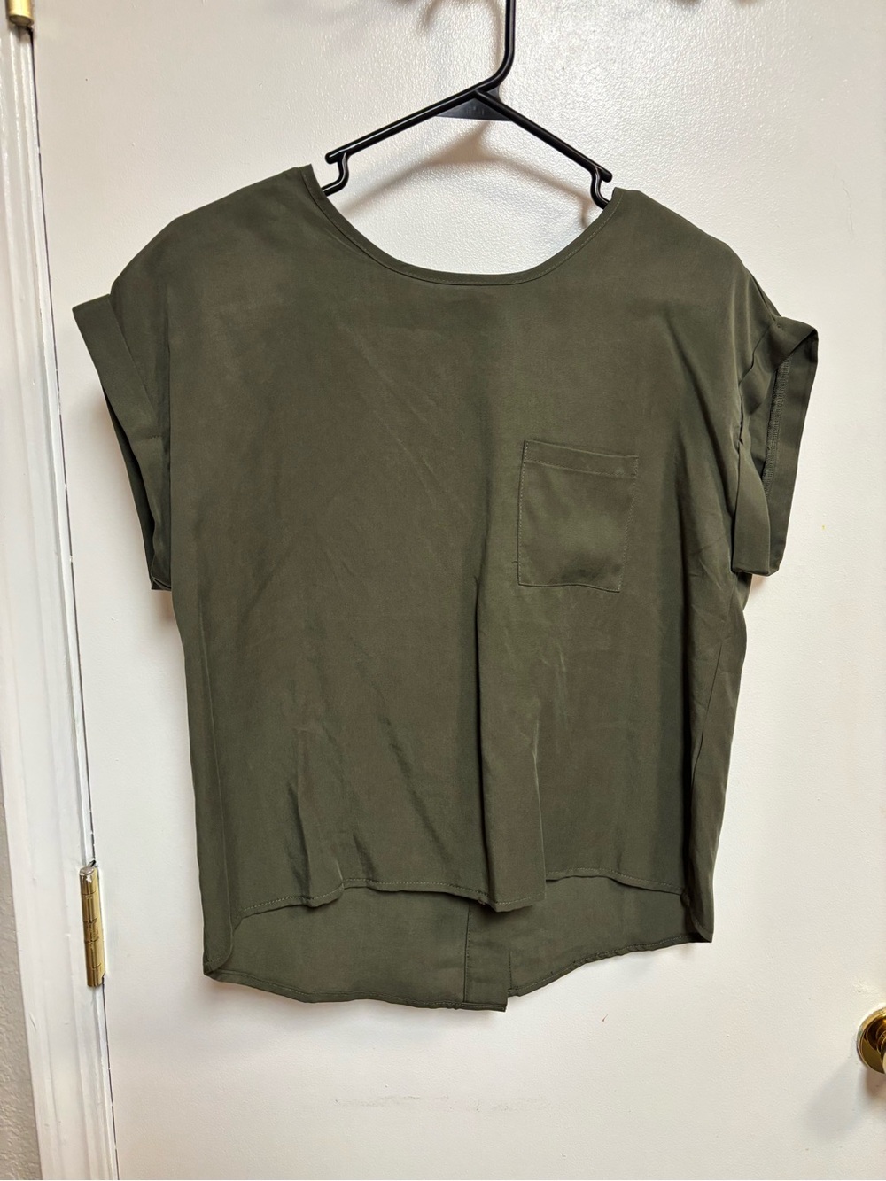 Six/Fifty Olive Green Button Back High Low Blouse XS